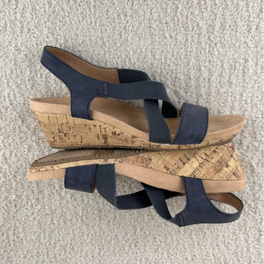 Lifestride Sandals Womens 9.5M Blue Mexico Wedge Cork Wedge Open Toe Sandals - Picture 3 of 11